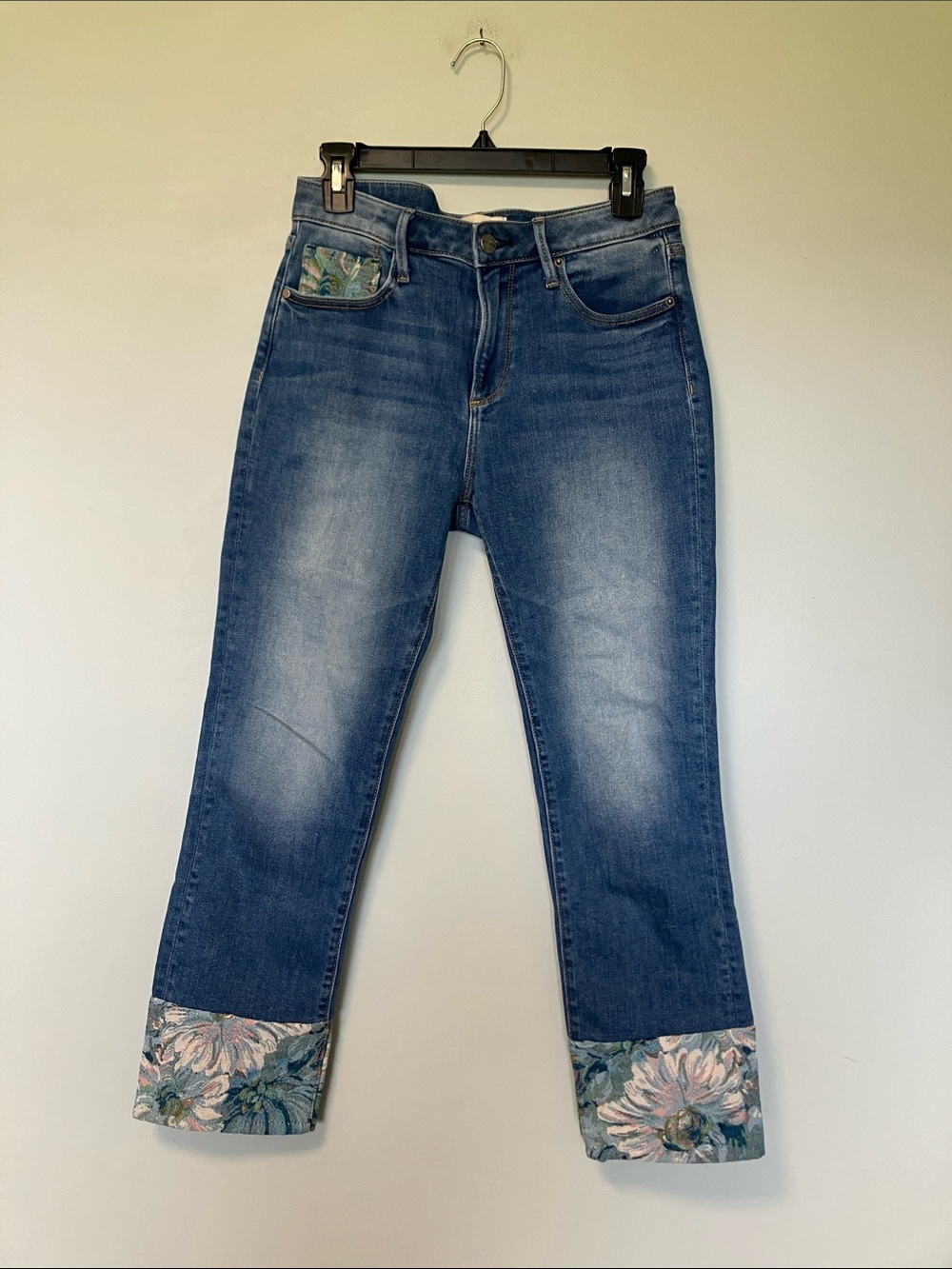 DRIFTWOOD Blue Floral-Cuff Straight Jeans